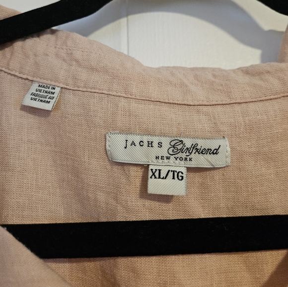 Jachs Girlfriend Womens XL PINK Button Down Shirt Tie Front Linen Collared - Picture 2 of 5